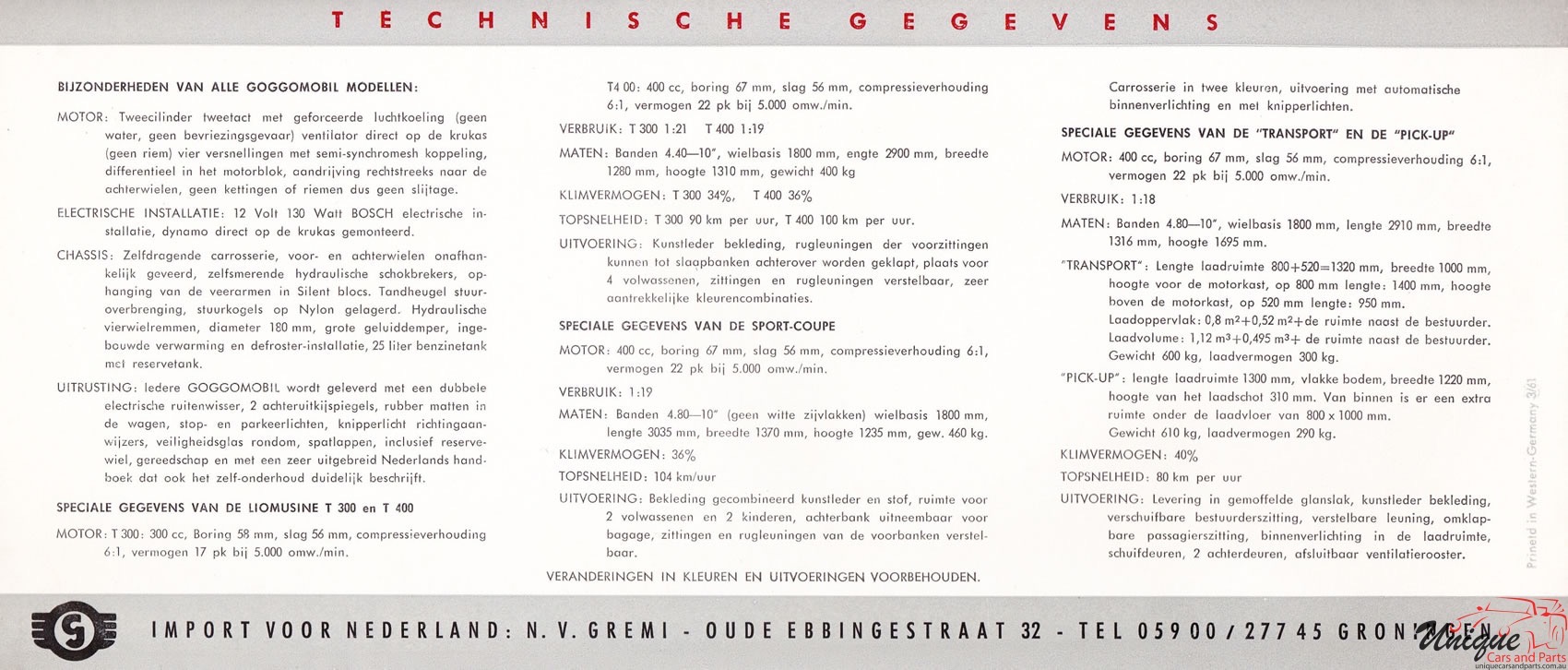 1961 Glas Goggomobil Brochure Page 1